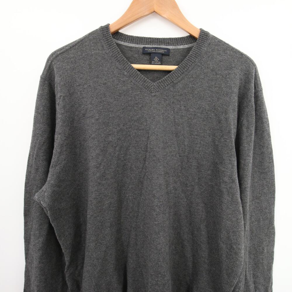 Banana Republic Mens Sweater Gray Cotton Cashmere V Neck Long Sleeve Pullover XL - Picture 2 of 9